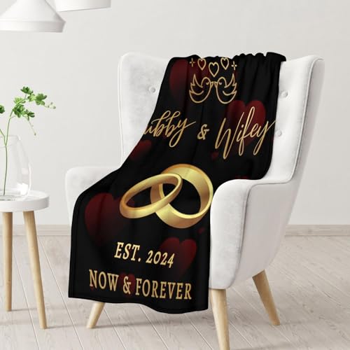 Mercuryelf Wedding Throw Blanket - Soft, Fuzzy & Warm - 50x60 Inches Marriage Prayer Blankets for Bride, Groom - Black Modern Throws Gifts for Newlywed Couples