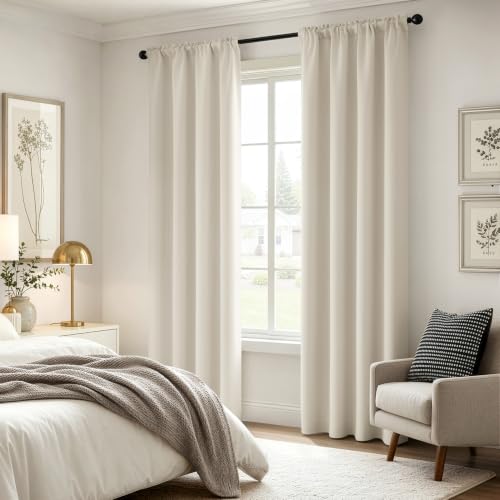Image of MIULEE 84 Inch Length Beige-White Blackout Bedroom Curtains Set of 4 | Thermal Curtains for Summer Heat, Light Blocking Privacy Bedroom Window Drapes, Top&Bottom Rod Pocket, Living Room