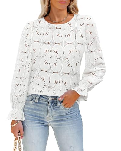 LUXVEER Women's Eyelet Tops Long Sleeve Blouses...