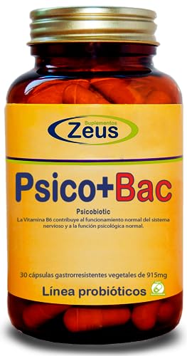 PSICO+BAC Complemento Alimenticio a Base de Plantas, Melena de León, Aminoácidos, Probióticos y Melatonina, 100% Vegano, 30 Cáps Veg