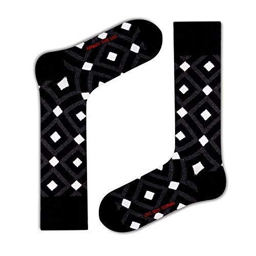 Luxury Organic Cotton Fun Geometric Argyle Dress Socks for Men One Size 7-12.5 - 1 Pair - Mirrors Black