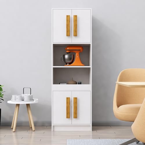 Image of Bniture Multipurpose Crockery Cabinet | Engineered Wood Kitchen Cabinet Modern with 4 Doors and Open Shelves | Crockery Unit for Dining Area | Kitchen Crockery Cabinet for Home | Frosty White