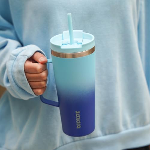 Image of BJPKPK 26oz Insulated Tumbler with Handle, Lid & Straw, Stainless Steel
