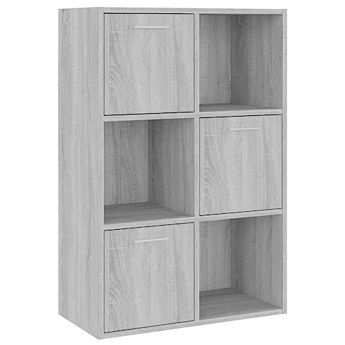 vidaXL Mueble de Almacenaje Librería Archivos Libros Armario Auxiliar Estantería Estudio Oficina Organizador Gris Sonoma 60x29,5x90 cm