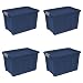 Sterilite 16877404 25 Gallon Ultra Tote, True Blue lid & base with Titanium latches, 4-Pack