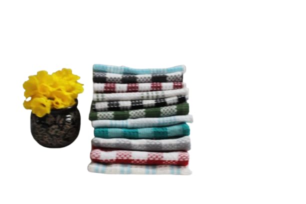 generic Kitchen Dish Cloths and Hand Towels Set, (369) Cotton, Multi-Colour Checkered Pattern, 15-Pack-picture-27