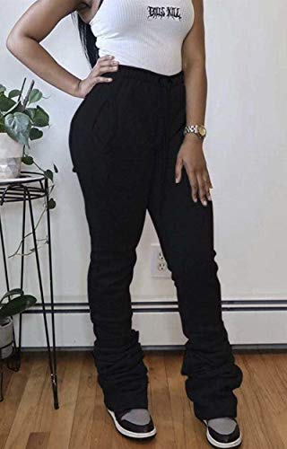 HuiSiFang Women Stacked Pants Fleece Sweatpants Thicked Warm Jogging Casual Ruched Workout Active Jogger Pants3