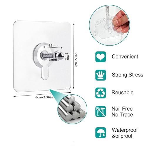 Image of 24 Pack Adhesive Wall Hooks, Wall Hangers Without Nails, No Damage Picture Hooks Waterproof and Rustproof to use Inside Kitchen, Bathroom, Home and Office (8mm)