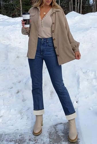 KDF Women's Fleece Lined Jeans Women Straight Leg Winter Fleece Lined High Waist Lined Jeans Heated Denim Pants4