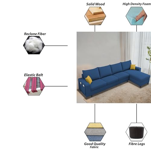 Image of Casaliving Porto RHS 6 Seater L Shape Sofa Set for Living Room (Blue Fabric) Premium Velvet Fabric Sofa Set