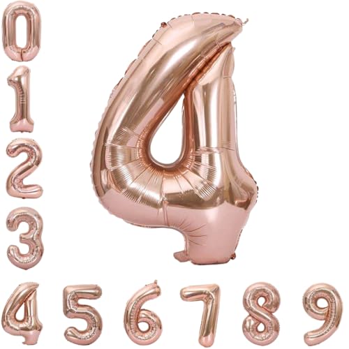 Image of Wanna Party Numerical 4 Rose Gold Balloon for Birthday and Anniversary Party, Number Rose Gold Number Balloon Large Foil Balloon (40inch) (Rose Gold)