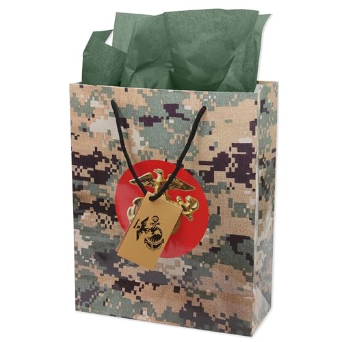 Havercamp U.S. Marines Gift Bag (1) Featuring Military Camo with Official USMC Coat of Arms and Eagle & Globe Insignia. Veterans, Marine Corps Decorations, Father's Day, Birthday Celebrations by Havercamp - Used condition - US$7.82