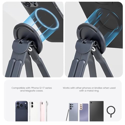 Image of Tobo Aluminium Alloy Folding and Height Adjustable Stand Compatible with Laptop, Mobile and Tablet, with Magnetic Feature for Phone, Titanium Grey, Anodized Finish, 8 Height Levels TD-1612S