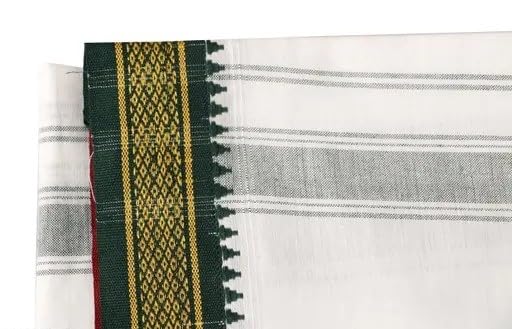 Image of YHWH 100% Pure Cotton Thalapathy Border White Dhoti For Men, 4 Mtr - Single Colour, Fine Quality Traditional attire