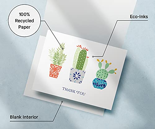 Image of Twigs Paper Cacti Thank You Cards, 12 Blank Note Cards with Envelopes | Small size, gratitude & appreciation notes, hand-illustrated artwork, stationery, bulk value set
