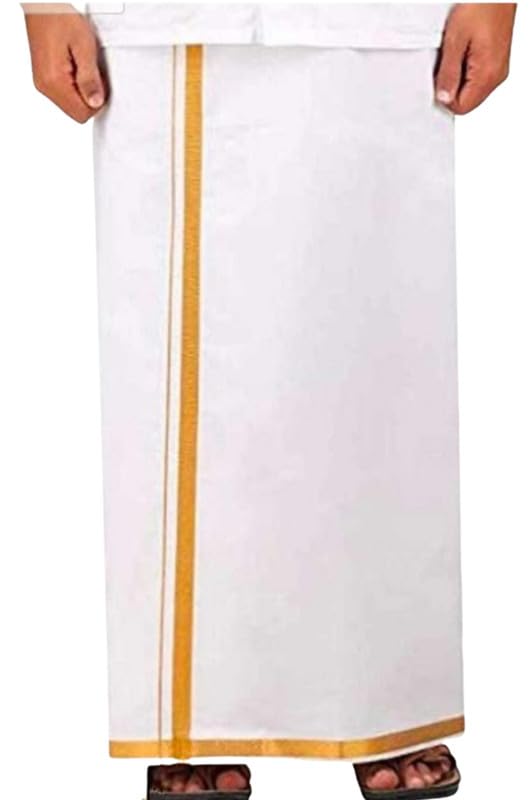 Yuvaan Collections Men's Traditional White Cotton Free Size Lungi 2.50 Meter Long With Big Border | Men's Pure Cotton Lungi-picture-40