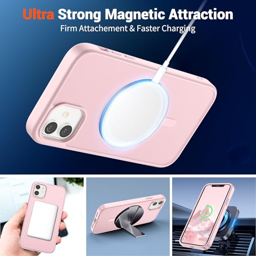 Image of SUPFINE Magnetic for iPhone 12 Case /iPhone 12 Pro Case with Screen Protector (Compatible with MagSafe)(Military Grade Drop Protection) Translucent Matte Shockproof Phone Cover,Light Pink