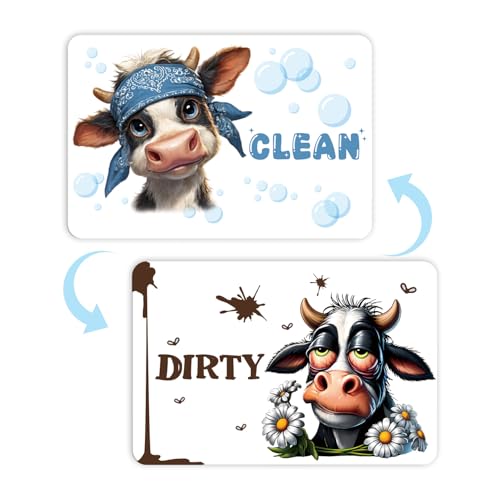Dishwasher Magnet Clean Dirty Sign - Cosmisun Cow Dish Washer Magnet Funny Cartoon Cow Double Sided Clean Dirty Magnets for Dishwasher Magnetic Flip Indicator for Home Kitchen Refrigerator Decor