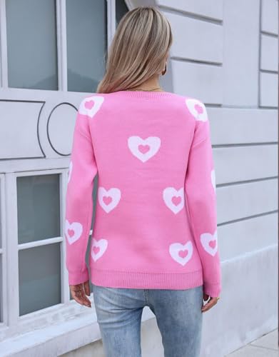 Image of Womens Cute Heart Sweater Crew Neck Long Sleeve Pullover Valentines Sweater