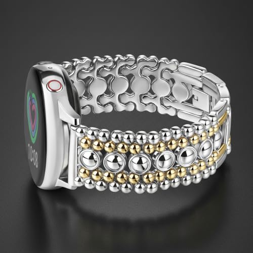 Urpanda 20mm Watch Band Compatible with Samsung Galaxy Watch 7/6/5/5pro/4/4 Classic/3/Active 2 40mm 41mm 42mm 44mm 46mm, Metal Dressy Watches Strap Silver Bracelet Smart Watches Band for Women Men, Silver Gold Metal by URPANDA - Used condition - Image 5