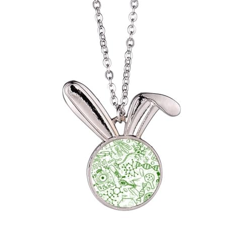 Cadeau original collier lapin et microscope aux cellules vertes pour elle