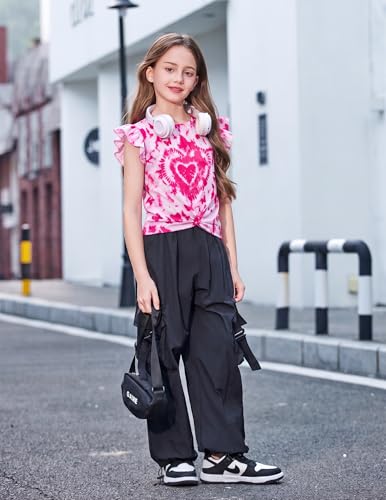 Image of Arshiner Girls Shirt - Short-Sleeve Twist Front T-Shirt for Girls with Cute Flying Sleeves - Summer Blouse Tunic Tee Tops