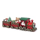 Hodao Christmas Train Decorations – Hand-Painted Resin Santa Claus Gift Train with Teddy Bear, Christmas Tree and Presents, Festive Ornament for Home, Tabletop, Shelf, Mantel, Décor