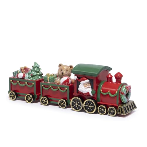 Hodao Christmas Train Decorations Hand-Painted Resin Santa Claus Gift Train with Teddy Bear Christmas Tree and Presents Festive Ornament for Home Tabletop Shelf Mantel Dcor
