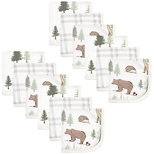 Image of Hudson Baby Unisex Baby Cotton Muslin Washcloths, Forest Animals, One Size