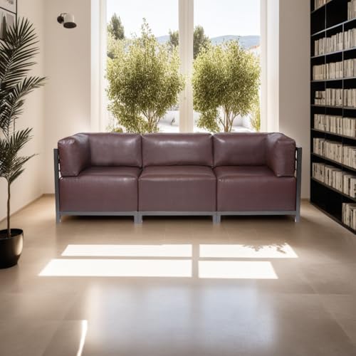 Image of Howard Elliott Collection Axis 4-Piece Modular Sectional Sofa with Cover, Convertible Cushioned Sofa with Wide Chaise for Indoor or Outdoor Living Room or Office, Titanium Frame, Luxe Bronze