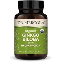 Dr. Mercola Organic Ginkgo Biloba with NeuroFactor - Supports Brain Health - Standardized Ginkgo Leaf Extract - Polyphenol-Rich Coffee Fruit - 30 Capsules