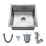 CROWNSHOP Kitchen Sink Stainless Steel Undermount Sink Square Inset Single Bowl with Drainer Waste for Kitchen Utility Room Bar (43 x 43 x 21CM)