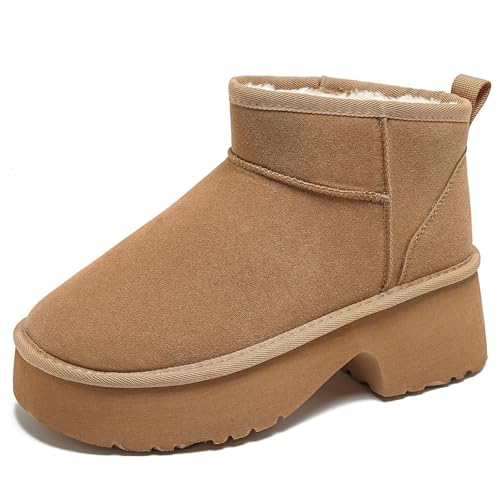 Mishansha Botas para Mujer Invierno Calientes Botines de Tacón Grueso, Khaki 40