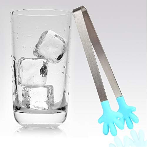 Sugar Ice Tongs 5 Pack, Stainless Steel Mini Tongs Food Tongs with Skid-Proof Hand Shape Silicone for Kitchen Tongues Food Folder and Ice Clip(Random Color) (Small Palm)