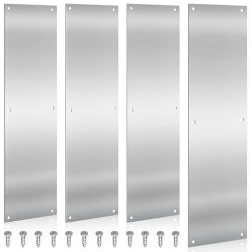 WENHUALI 16x4 Metal Door Push Plate 4 Pcs Door Kick Plates Stainless Steel with Screws for Interior Exterior Anti Scratch Protection Accessories (4 Pcs)