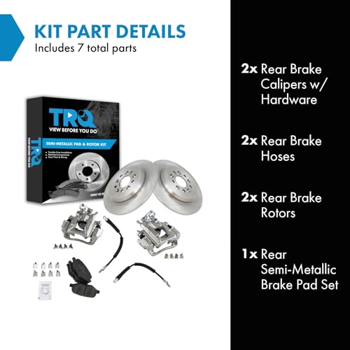 Image of TRQ Rear Brake Pad and Rotor Set Semi Metallic Rotors Calipers Hardware