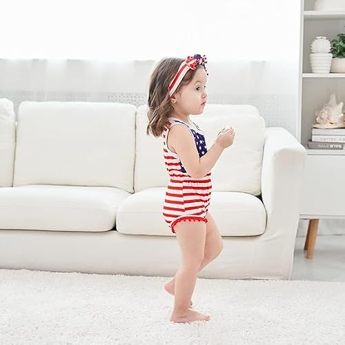 Leapparel Baby Girl Sleeveless Rompers Infant Girls One-Piece Summer Ice Cream Jumpsuits Fourth of July Cute Bodysuit 0-3 Months Newborn Baby Hats Playsuit with Headband (Size 70) - Thumbnail 5