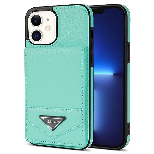 Étui de téléphone compatible avec iPhone 11 en cuir vert style portefeuille épuré