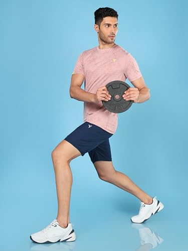 Image of TECHNOSPORT Men Polyester Regular Fit Half Sleeve Jacquard T-Shirt with Double Cool, Quick Dry & Anti Microbial for Sports, Running & Casual Use
