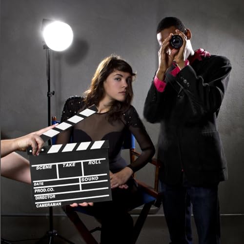 Image of KISEER 12 inchx11 inch Movie Film Clap Board Wooden Movie Clapboard Film Clapper Board (Black)