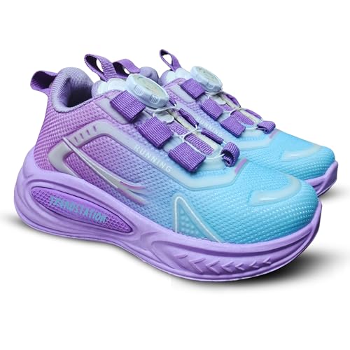 - Kids Running Shoes, Pink and Purple Gradient, Mesh Athletic Sneakers with Boa Lacing System