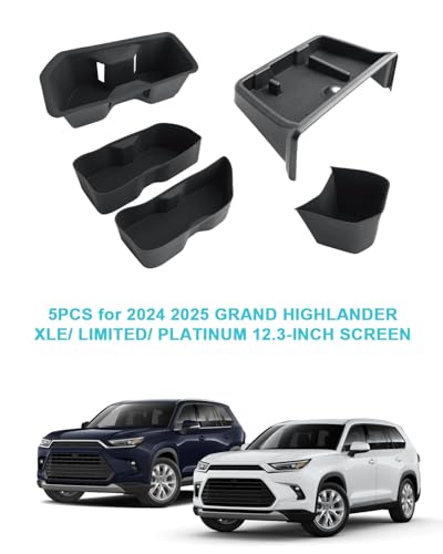 Image of CDEFG 5Pcs for 2024-2026 Toyota Grand Highlander Center Console Organizer | Dash Organizer 12.3-Inch Screen Storage Tray Cup Holders Door Pockets for 2025 2026 Grand Highlander Hybrid Accessories