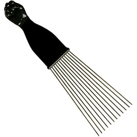 Shoe String King SSK® Fan Afro Pick with Black Fist - Metal African American Hair Comb Cover