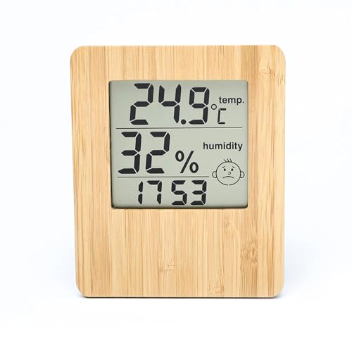 液晶天気画面電子時計シンプルな木製時計寝室リビングルームデスクトップ温度計と湿度計竹目覚まし時計 (style)