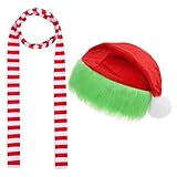Dxhycc Novelty Red and White Striped Scarf and Christmas Santa Hat Cosplay Costumes for Adults Christmas Party