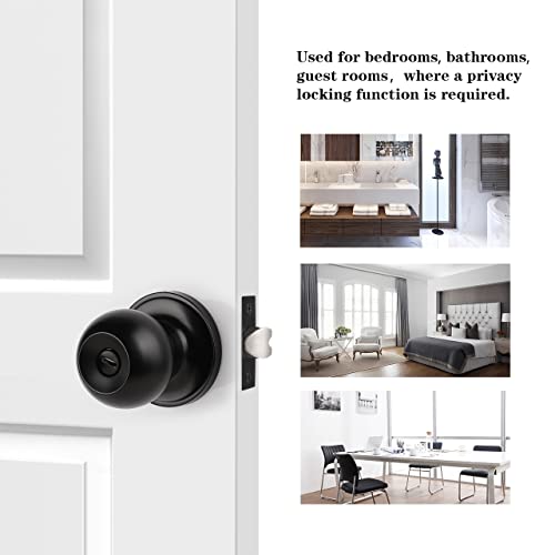 Probrico Flat Black Round Privacy Door Knobs, Roun Ball Interior Keyless Door Knobs For Bedromm Bathroom, Solid Stainless Steel Door Locksets (6 Pack) #TOP1