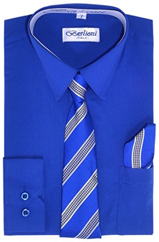Boy's Dress Shirt, Necktie, and Hanky Set - Royal Blue, Size 14