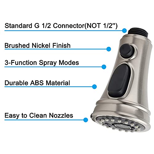 Pull Down Spray Head 3 Modes For Kitchen Faucet, Kitchen Sink Faucet Sprayer Nozzle Replacement Part With 9 Adapters, Kitchen Faucet Head Compatible With Moen, Delta, Kohler Faucet, Brushed Nickel #TOP7