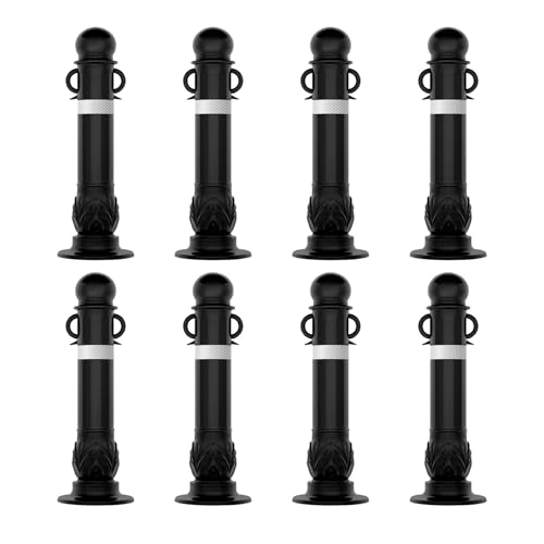 Snaweo 安全ボラードポスト、バリケード、吊り下げ耳付きデリネーターポスト、拡張ボルト付き反射式駐車場ポール、家庭用ガレージストリート装飾用(80CM 8pcs)