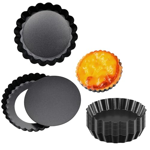 MGGi 4 Inch Egg Tart Molds with Removable Bottom, 12 Packs EggTart Mold, Non-Stick Pan Carbon Steel Egg Tart Molds, Muffin Cupcake Pudding Baking Cup Maker - for Pies, Chinese Tart, Cakes